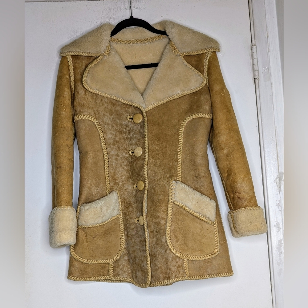 Vintage North Beach Leather Suede 1970s Shearling Jacket